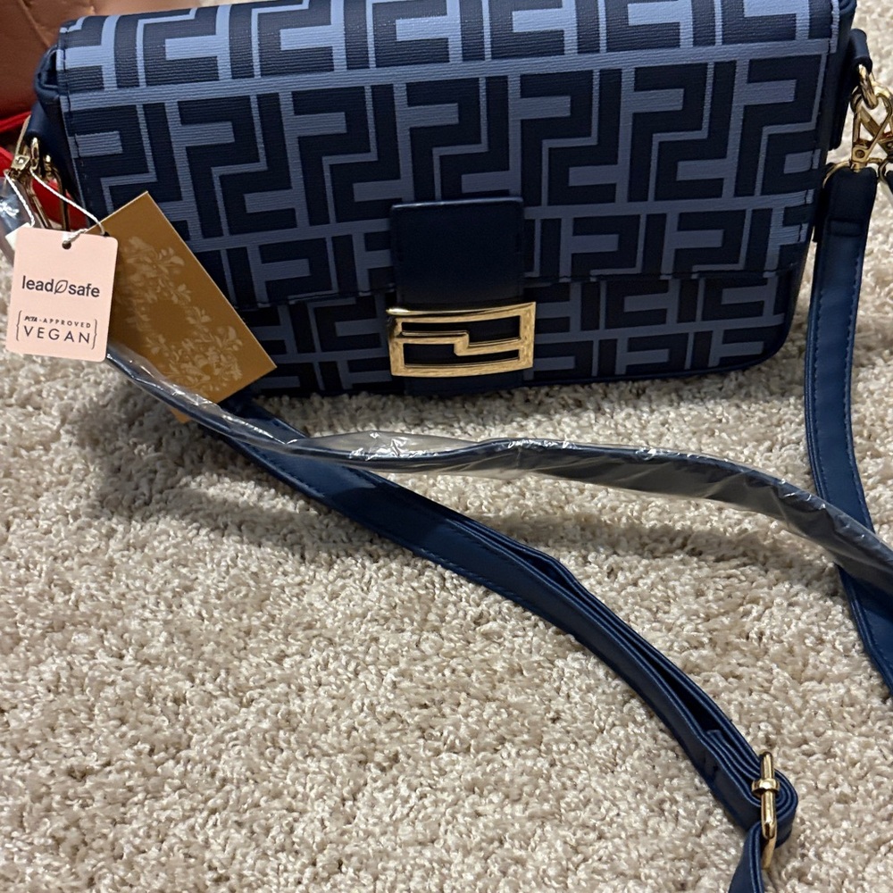 Blue Geometric Crossbody Bag - Vegan Friendly
